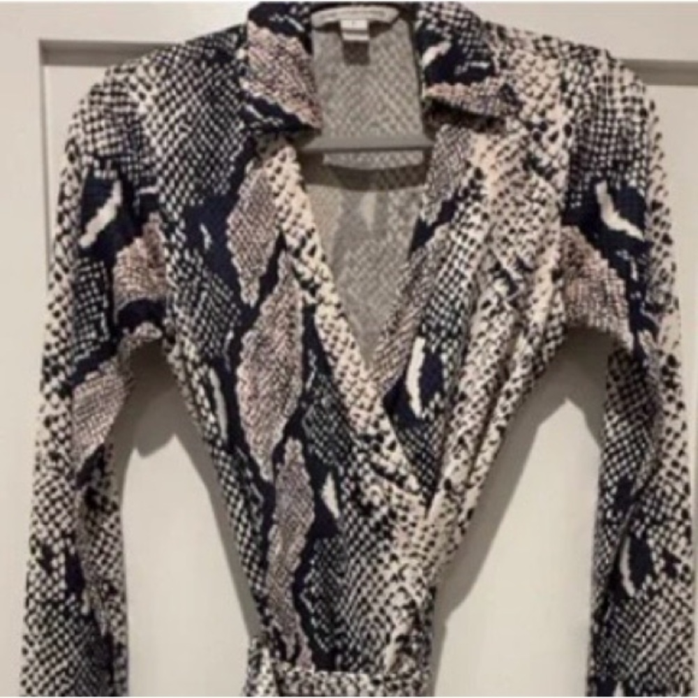Diane Von Furstenberg , Gray, Cream & Black Snake-Print Dress